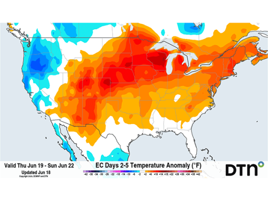 Temperatures will soar over the next several days across much of the U.S., leading to record heat in some places. (DTN graphic)