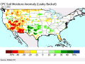 Soil moisture across much of the United States is near or above normal as calculated by NOAA. Only the West and small portions of the Northern Plains and Midwest are seeing anomalously low amounts. (NOAA/CPC graphic)