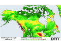 Continued showers in the Canadian Prairies may make it difficult for some to combine. (DTN graphic)