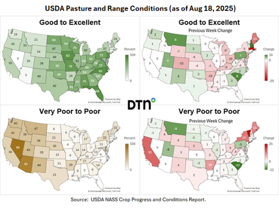 NASS data shows pasture conditions worsening across many beef cow-calf states. (DTN graphics by Kathy Myers)