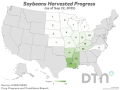 The U.S. soybean harvest progressed 4 percentage points last week to reach 9% complete as of Sunday, 3 points behind last year's 12% and equal to the five-year average. (DTN graphic by Kathy Myers)