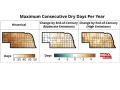 An increase of 5% to 10% in the annual maximum number of dry days is projected across Nebraska by the end of the century. This brings a strong suggestion that flash drought events during the summer will continue. (Nebraska State Climate Office graphic)