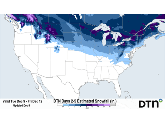 Heavy snow is forecast across the northern tier of the country for the next few days. (DTN graphic) 