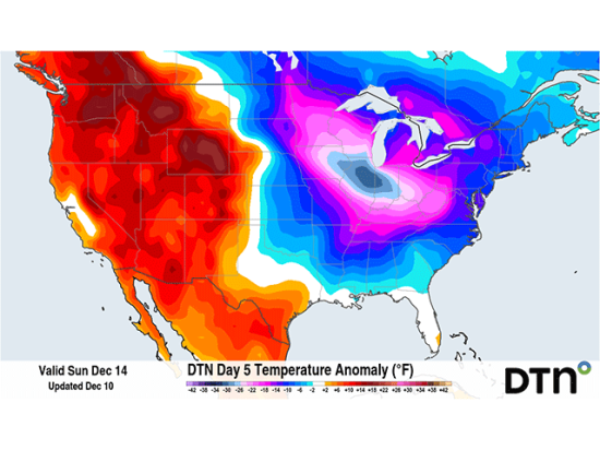 It will be awfully cold this weekend across the eastern half of the United States. (DTN graphic) 