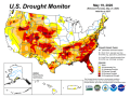 The latest U.S. Drought Monitor map showcases drought in many areas of the country. (NDMC/NOAA/USDA graphic)