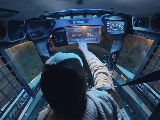 Bobcat's Advanced Display Technology is a micro-LED, transparent, auto-tint, touch-enabled display concept integrated into the cab door or machine window. The system overlays operational data directly onto the operator's field of view. (Photo courtesy of Bobcat)