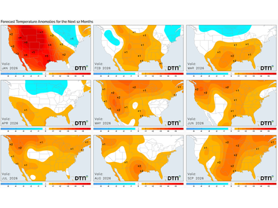 Some lingering cold air could cause some issues this spring, but variable temperatures during the summer are an overall good signal for U.S. agriculture. (DTN graphic) 