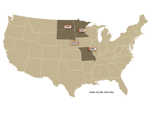 Recent Farmland Sales in Missouri, North Dakota, South Dakota, Minnesota