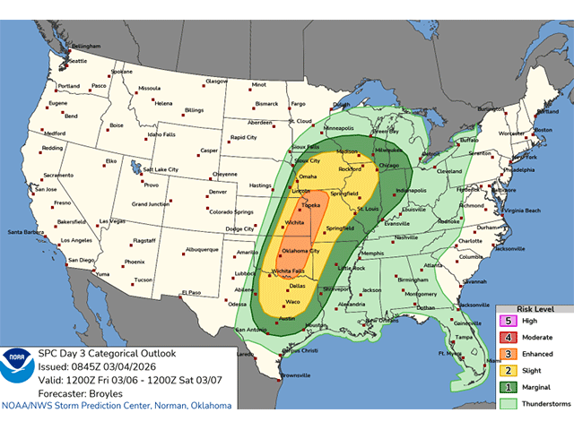 Much of the central U.S. will have a risk for strong to severe thunderstorms on Friday. (Storm Prediction Center graphic)