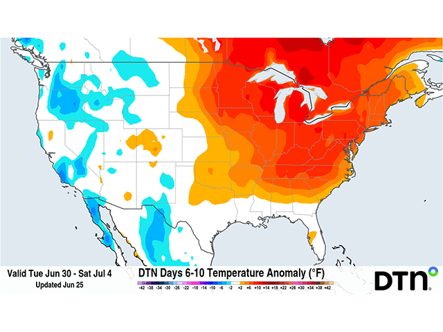 Extremely hot weather is forecast for next week across the eastern half of the U.S. (DTN graphic)