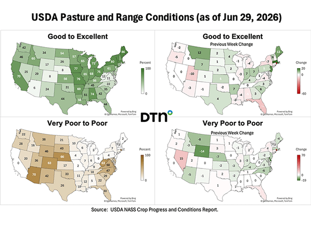 Widespread improvements have been seen in pasture and range conditions. (DTN Map)