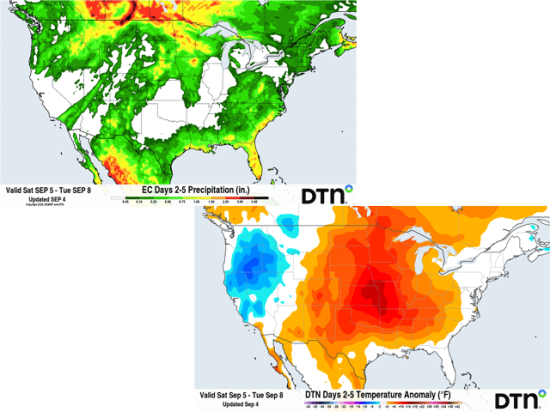 A largely hot and fairly dry weekend is on tap for large areas of the country. (DTN graphic)