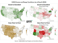 Hot, dry conditions have led to a decrease in pasture and range conditions across several beef states. (DTN maps by Kathy Myers)