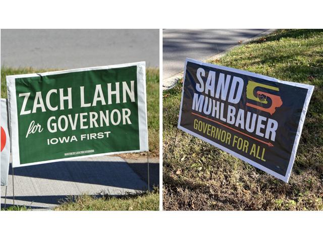Campaign signs line a divided main street in Iowa ahead of the midterm elections, as farmers and rural voters weigh candidates' positions on agriculture, farm economics and water quality. (DTN photos by Chris Clayton)