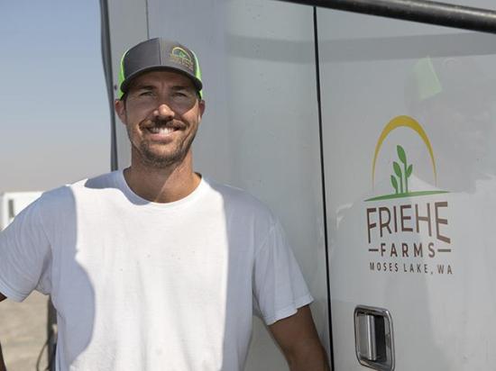 Second-generation farmer Derek Friehe uses the National Wheat Yield Contest to see if his farm&#039;s yields measure up. This year, his entry topped the irrigated spring wheat category. (DTN photo by Joel Reichenberger)