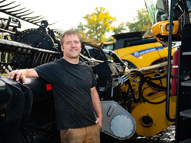 Harvest is underway for Mike Langseth, who farms with wife, Chandra, near Barney, North Dakota. (DTN photo by Joel Reichenberger)