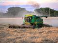 Larry Reichenberger harvests winter wheat on his south-central Kansas farm. In 2025, he shared the harvest experience with his granddaughter, Lydia, for the first time. (DTN/Progressive Farmer photo by Joel Reichenberger)