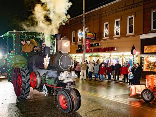 A steam-powered tractor brought up the rear in the 2025 running of the Linesville Tractor Parade. (DTN/Progressive Farmer photo by Joel Reichenberger)