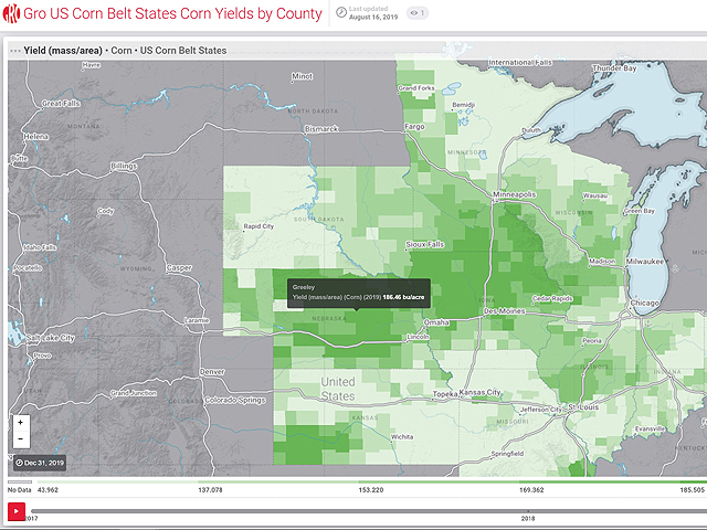 The DTN Digital Yield Tour, powered by Gro Intelligence, will examine corn and soybean yield potential in 10 states throughout the week of August 10, 2020. (DTN image courtesy of Gro Intelligence)