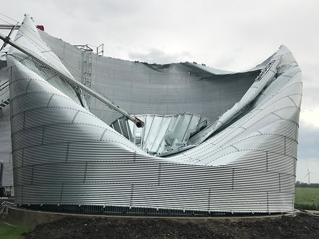 Mazon, Illinois, farmer Paul Jeschke&#039;s farm sustained severe damage to grain storage from Monday&#039;s derecho that tracked across the Midwest. (Photo courtesy of Paul Jeschke)