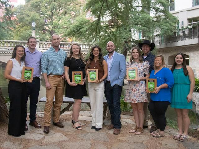 The DTN/Progressive Farmer America&#039;s Best Young Farmers and Ranchers award recipients from the Class of 2026 gather for a ceremony in San Antonio, Texas, on Nov. 20. Pictured from left to right: Dana and Lucas Dull; Houston and Katy Howlett; Ryane and Layne Miles; Lillie Beringer-Crock and Brian Crock; and Chelsea and Adeline Hladky (not pictured, DJ Hladky). (DTN/Progressive Farmer photo by Susan Payne)