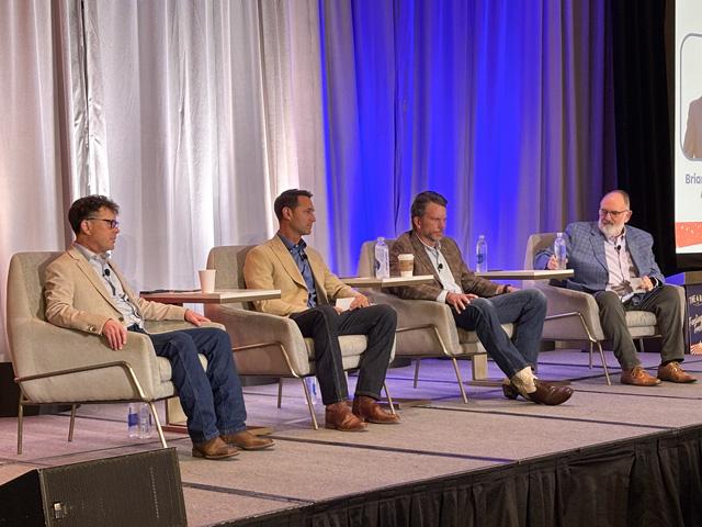 Officials with the American Coalition for Ethanol talked about the lack of progress on E15 in the U.S. Senate. Pictured from left: Brian Jennings, ACE CEO; Troy Knecht, ACE president; Jonathan Lehman, chief consultant and policy adviser for ACE; and Ron Lamberty, marketing director for ACE. (DTN photo by Todd Neeley)