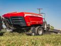 Massey Ferguson&#039;s new SB.1436DB small square baler produces two rows of bales per field pass, doubling the output of a single baler. (Photo courtesy of Massey Ferguson)
