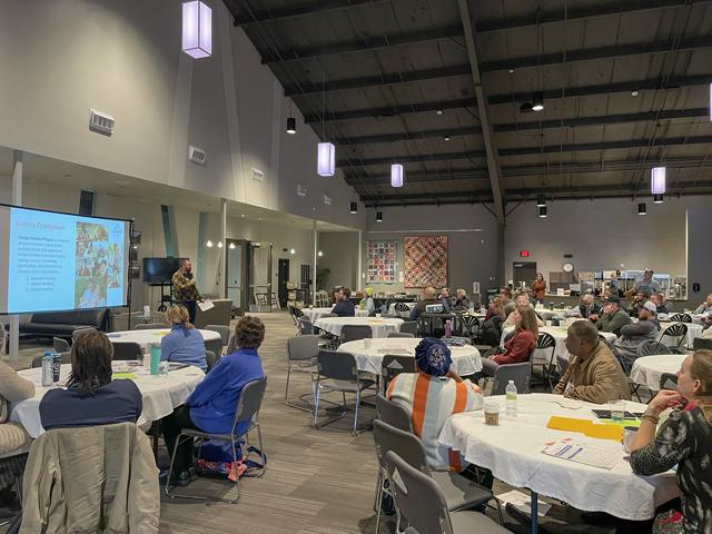 Greg Padget, the beginning farmer viability manager at Practical Farmers of Iowa, introduces the Beginning Farmer Summit Monday, Feb. 13, 2023. (DTN Photo by Susan Payne)