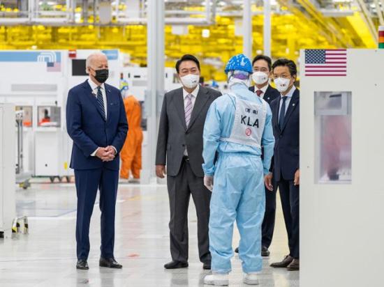 President Joe Biden tours a South Korean semiconductor plant on Saturday as part of his Asian tour. On Monday, he launched a new trade alliance, though the specifics of the new framework have yet to be detailed. (Photo from President Joe Biden&#039;s Twitter feed) 