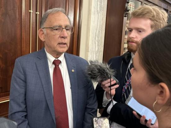 Sen. John Boozman speaks with reporters after the Senate Agriculture Committee recessed due to a failed farm bill vote out of committee. (DTN photo by Jake Zajkowski)