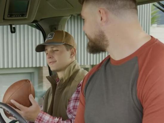 John Deere promotes its new "chief tractor officer" position with the help of NFL quarterback Brock Purdy. (Screenshot from John Deere YouTube video)