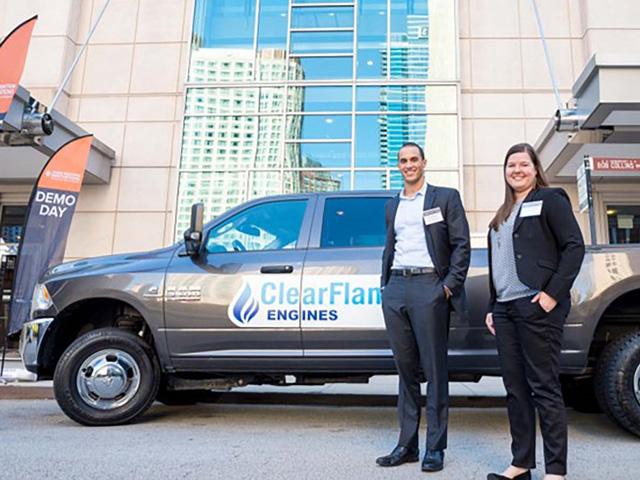 ClearFlame Engine Technologies co-founder and CEO BJ Johnson (left) has left the company and Chief Technology Officer Julie Blumreiter remains listed as such on the company&#039;s website. ClearFlame is moving to liquidate its assets amid allegations of age discrimination against a former employee. (Photo courtesy Argonne National Laboratory)