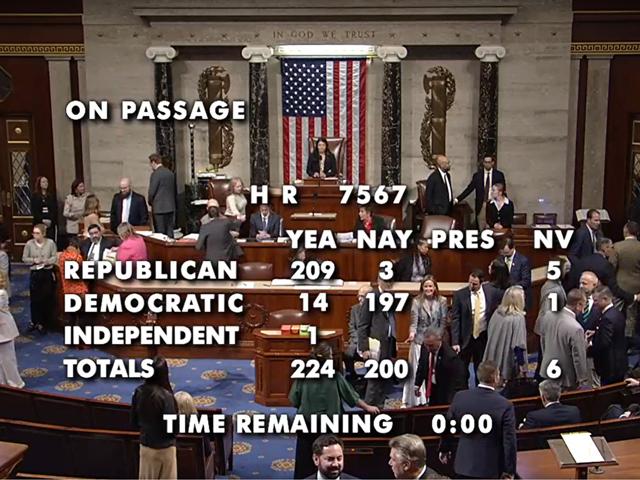 The House vote on passage of the latest version of the farm bill on Thursday. The House passed the measure after a series of votes on amendments, including stripping language from the bill that would have asserted EPA's exclusive authority over most pesticide rules. (Screenshot from livestream)