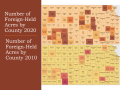 A new tool on Kansas State University&#039;s AgManager.Info website compares foreign agricultural holdings by acres in 2020 (top) to 2010 (bottom). (Image Courtesy of Kansas State University) 