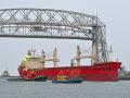 Marshall Islands-flagged Federal Nagara was the first official saltie of the 2025 ocean shipping season to arrive in the Port of Duluth-Superior, entering the Duluth Harbor at approximately 6 a.m. CDT, April 21. (Photo courtesy of Schauer Photo Images)