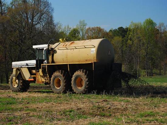 A biosolids application being spread on a farm. A pair of Texas farms have filed a lawsuit against the biosolids company Synagro for using sewage sludge from Fort Worth, Texas, that had high volumes of PFAS chemicals, known as forever chemicals. (DTN file photo)