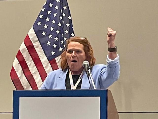 Former Sen. Heidi Heitkamp, D-N.D., the founder of the One Country Project, speaks to the Rural Council. (Photo by Jerry Hagstrom, The Hagstrom Report)