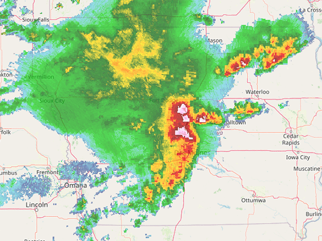 Radar imagery showing the derecho that hit central Iowa on Aug. 10, 2020. (Iowa Mesonet image)