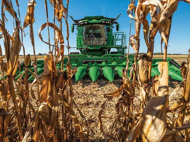 Agriculture is a large consumer of microchips. The cameras and other sensors John Deere is rapidly adding to its equipment lines are but one source of semiconductor demand for the manufacturer. For 2025, Deere will offer a new S7 combine line with cameras that monitor crop mass in front of the working combine, and with that information it will make automated harvesting adjustment on the go. (Photo courtesy of John Deere)