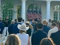 President Donald Trump speaks to invited farm leaders at a White House dinner Thursday night celebrating agriculture. Trump used the event to announce an executive order calling for USDA to encourage regenerative agriculture and other agencies to research ways to reduce exposure to agrichemicals. (DTN photo by Jake Zajkowski)