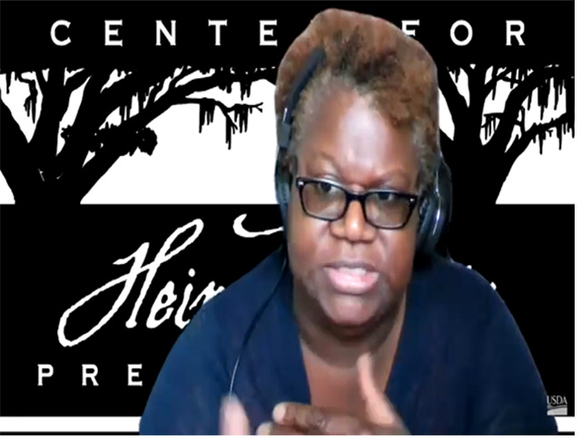 Jennie Stephens, CEO of Center for Heirs&#039; Property Preservation in Charleston, S.C., said on a press call Thursday that the new $67 million USDA lending program for heirs property will help unlock the wealth of land that has been unavailable to Black farmers. (image from screenshot) 
