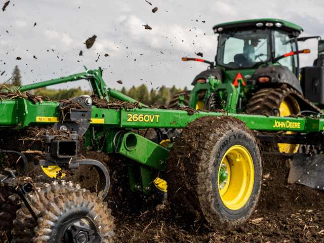 John Deere first offered prescription tillage technology as an option to farmers in 2016, and adoption of the practice has slowly grown since then. Case IH also offers the technology to customers. (Photo courtesy of John Deere)