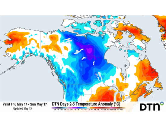 Cold air is about to move back into the Canadian Prairies later this week. (DTN graphic)