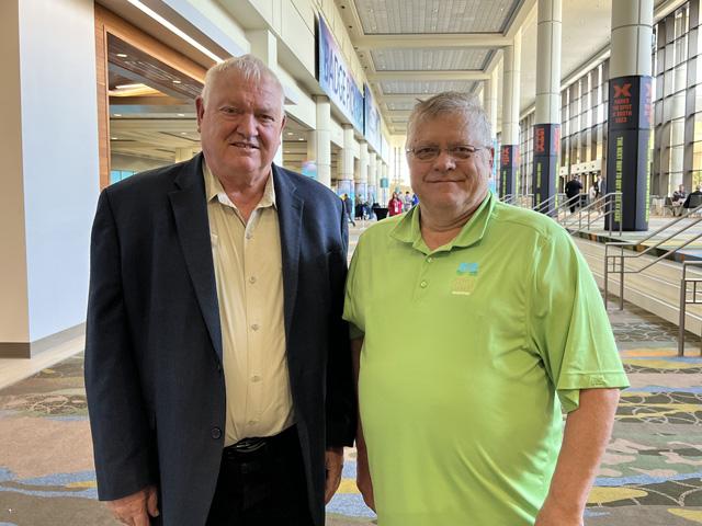 Farmers and friends, Keith Miller (left) and Bob Worth have stayed in touch after participating in DTN&#039;s View From the Cab series 17 years ago. (DTN photo by Pamela Smith)