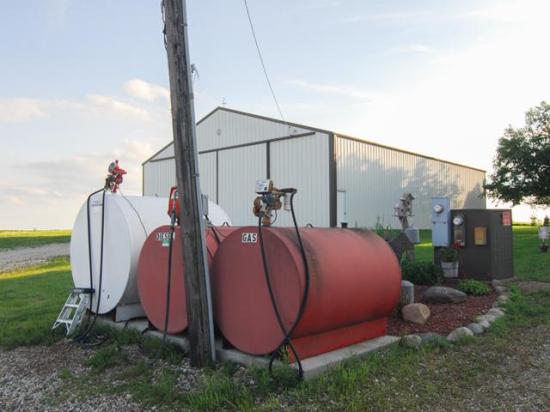 A diesel fuel tank on a farm, where rising fuel costs are adding to farmers' expenses during the 2026 harvest season. (Photo courtesy of Kurt Lawton)