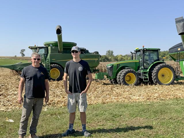 Farmer Lance Lillibridge and his son Ty on his farm in eastern Iowa. A former president of the Iowa Corn Growers Association, Lillibridge&#039;s post on Facebook this week expressing some frustration over markets, the media and USDA has grabbed a lot of attention among producers and others. (Photo courtesy of Lance Lillibridge)