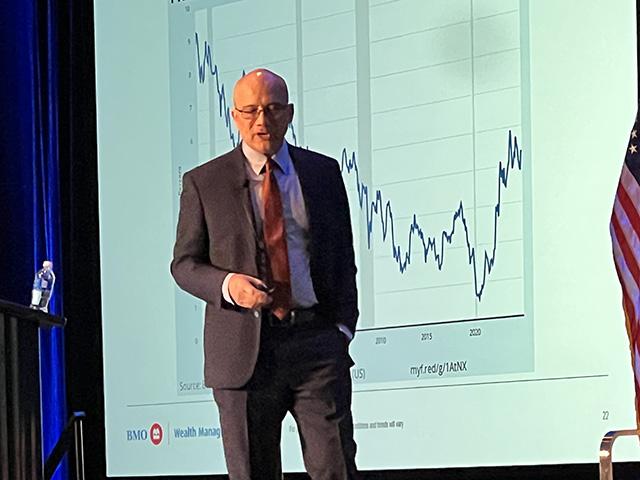 Yung-Yu Ma, chief investment officer with BMO wealth management, spoke Thursday about the outlook for interest rates at the American Bankers Association&#039;s Agricultural Bankers Conference. Ma focused on how some of the changes in federal policies under the Trump administration could affect interest rates in the future. (DTN photo by Chris Clayton)