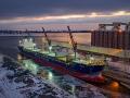 The last saltie of the Duluth, Minnesota, ocean shipping season loaded durum at Ceres/Riverland Ag terminal on Tuesday, Dec. 23, and is heading to Algeria. (Photo courtesy of Schauer Photo Images)