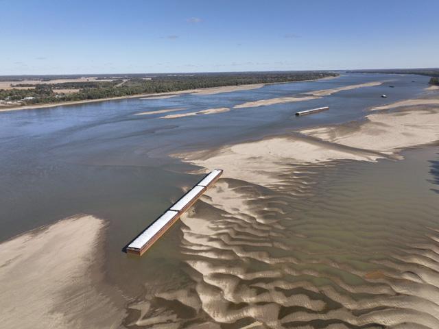 Grounded barges at Mound City, Illinois, on the Ohio River, just north of where the Mississippi River and Ohio River meet. (Photo courtesy American Commercial Barge Line)