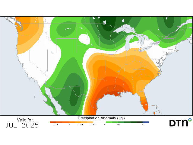 A map of precipitation anomalies for the United States could offer some insight but needs context. (DTN graphic)